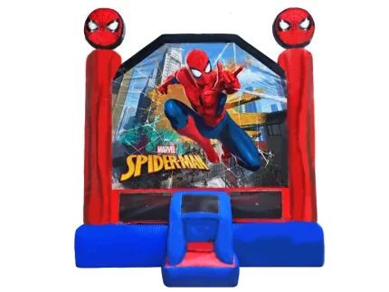 Spider-Man bounce house with vibrant Marvel design, mesh sides, and entry ramp. Ideal for kids' events. Buy affordable online today!
